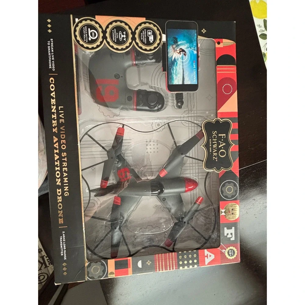 FAO Schwarz Coventry Aviation Drone Live Video Streaming Quadcopter Grey Red New
